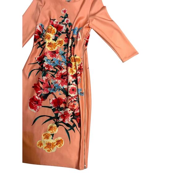 Beige by Eci Peach Spring Floral Midi Straight Pencil Dress 3/4 Sleeve Size 8 - Picture 6 of 15